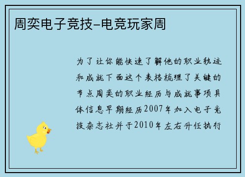 周奕电子竞技-电竞玩家周